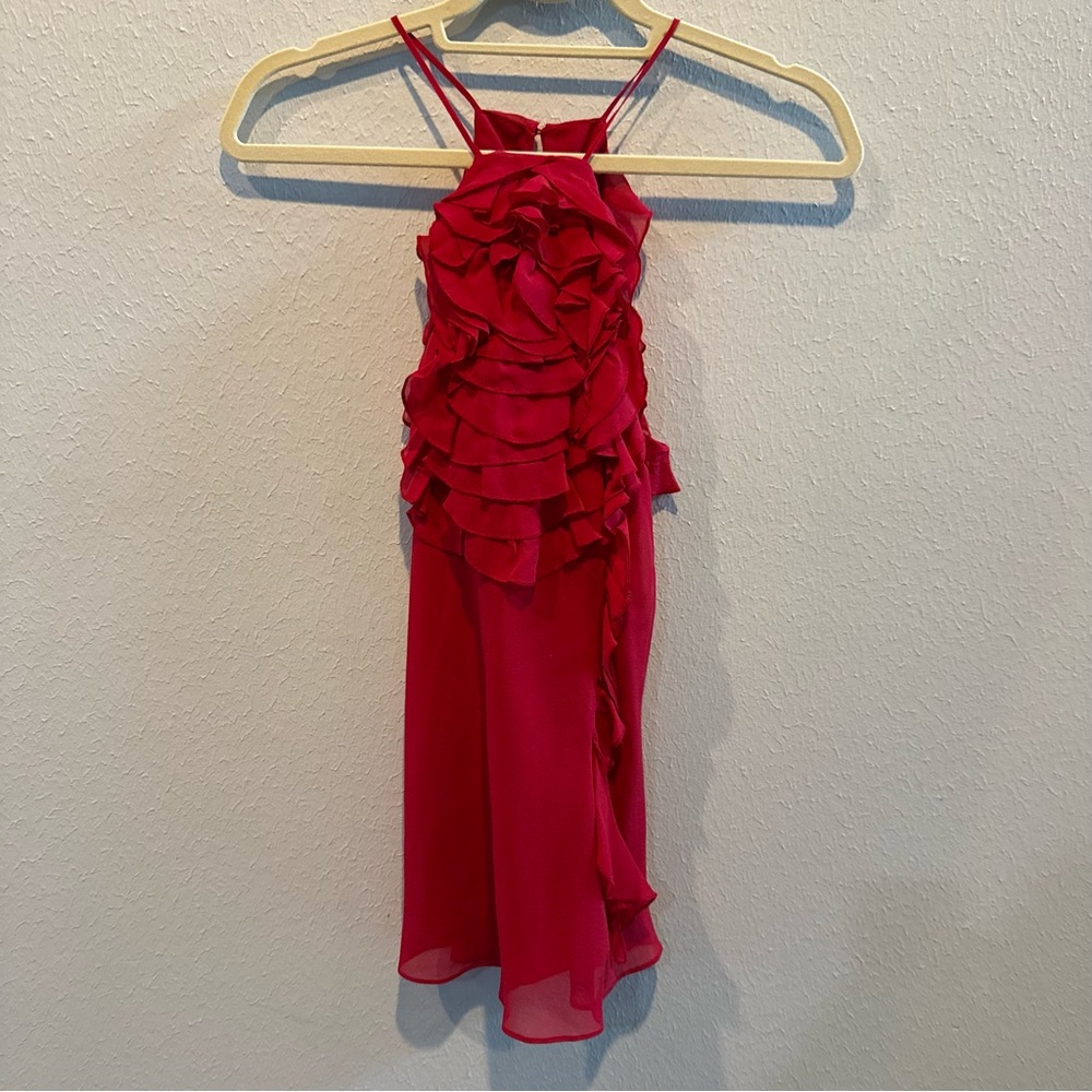 BCBGMaxAzria Girls Vibrant Red Ruffle Halter Dress